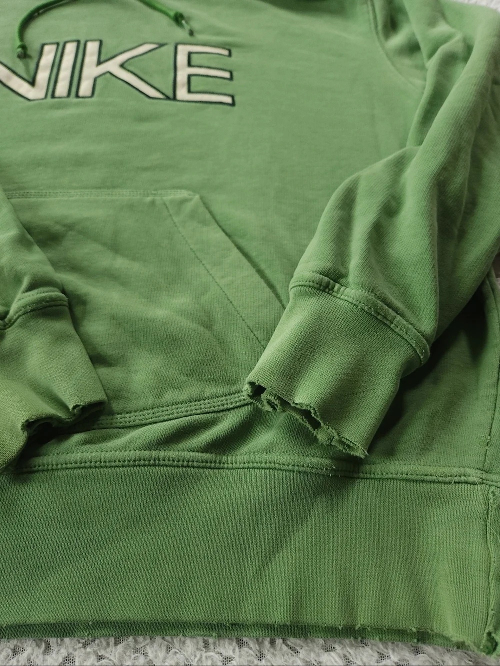 Vintage Y2k Nike Hoodie Mens L Green Pullover Silver Tag Spellout Center